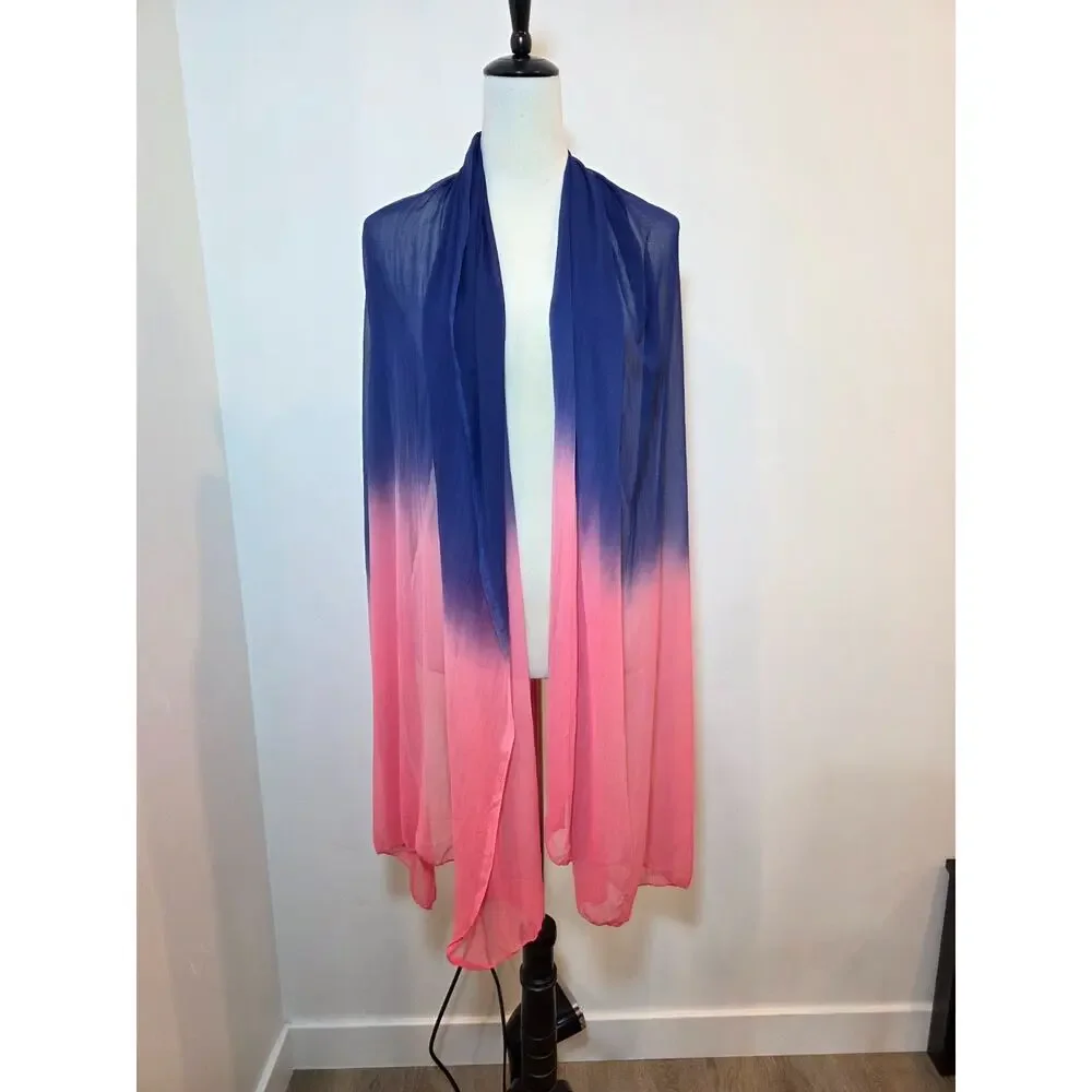 Lot of 2 Vibrant Blue Pink Ombre Lime Green Scarf Lightweight Sheer Large Long